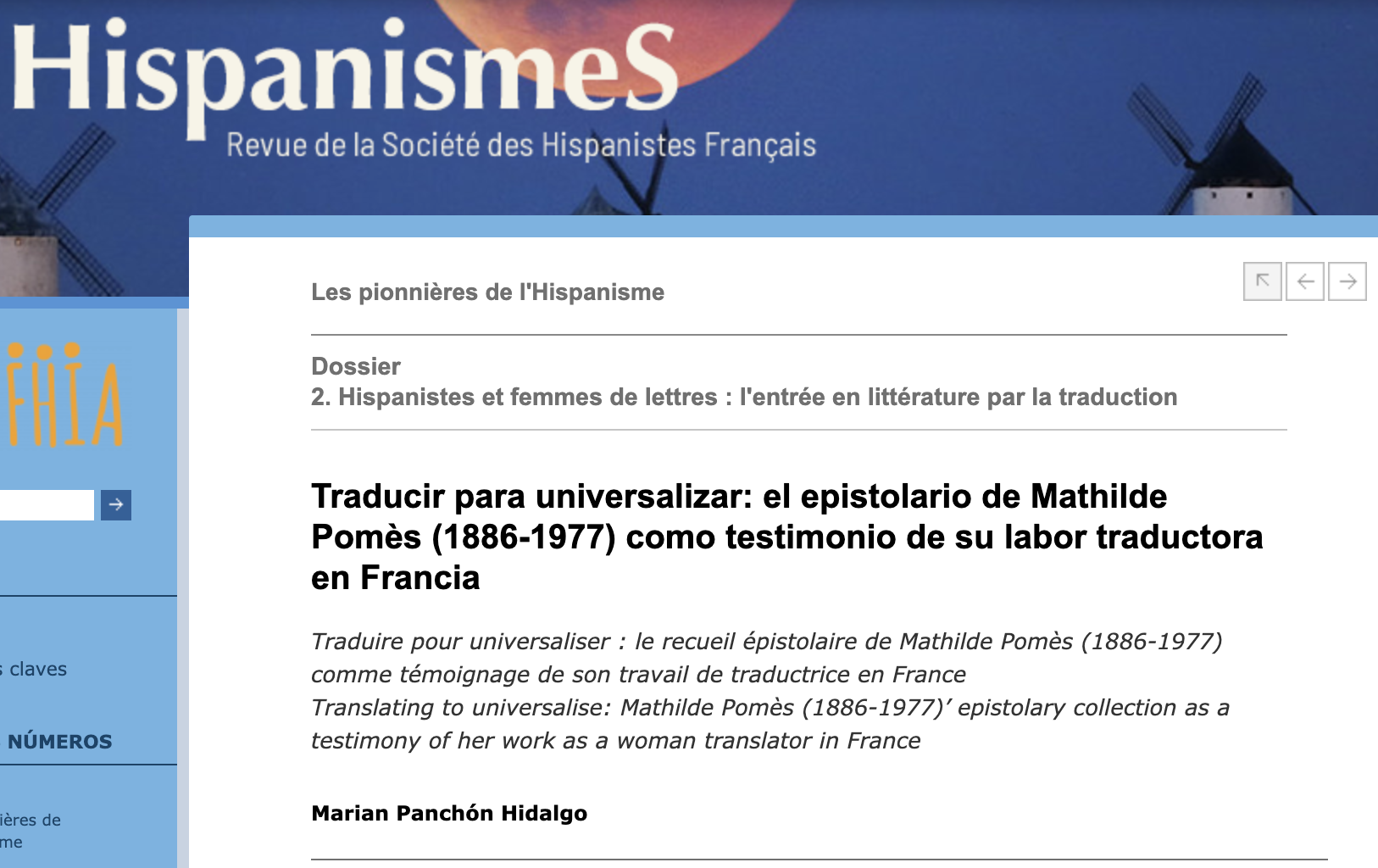 Publicación en la revista francesa HispanismeS